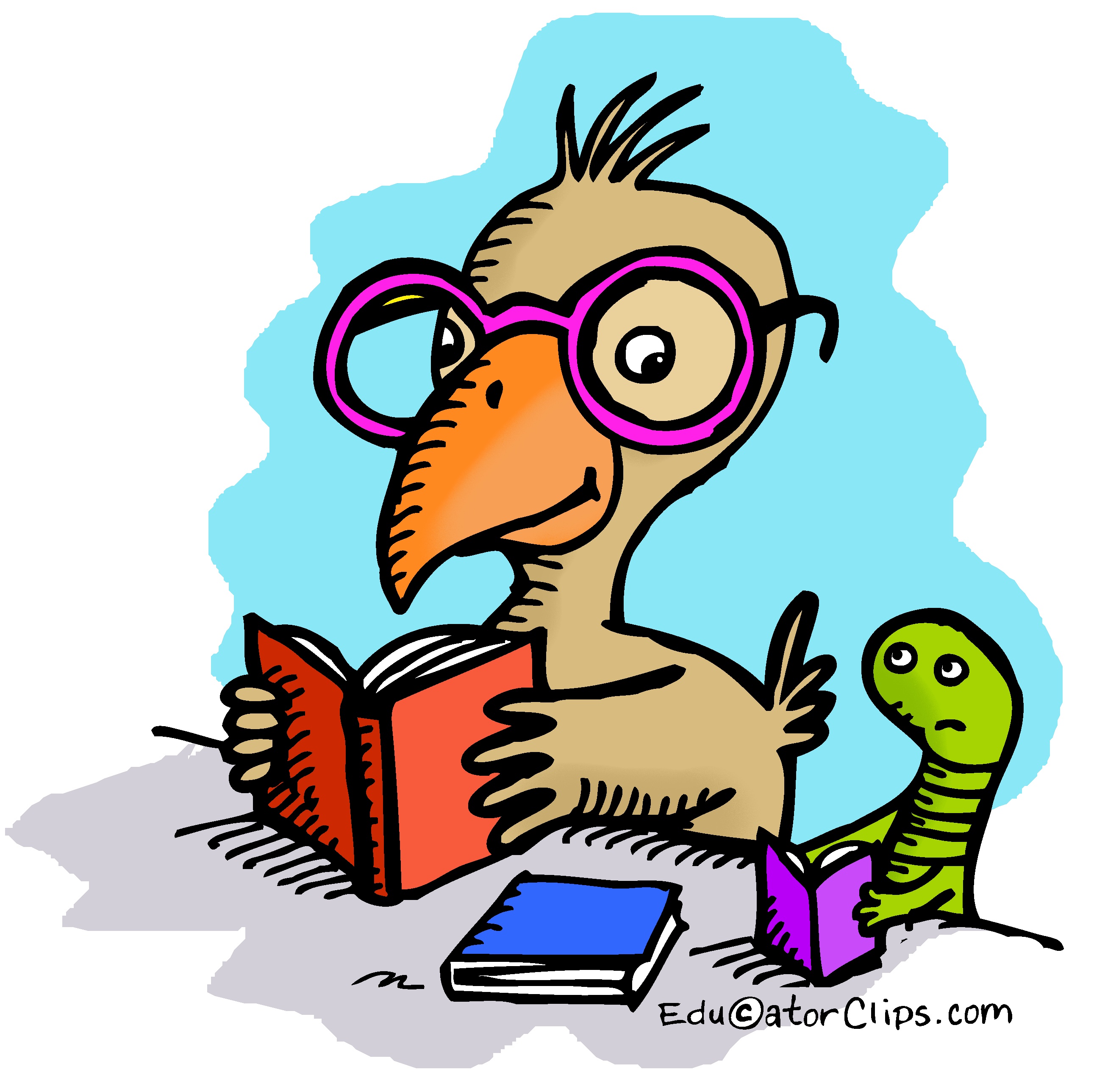 Bird and Bookworm Clip Art