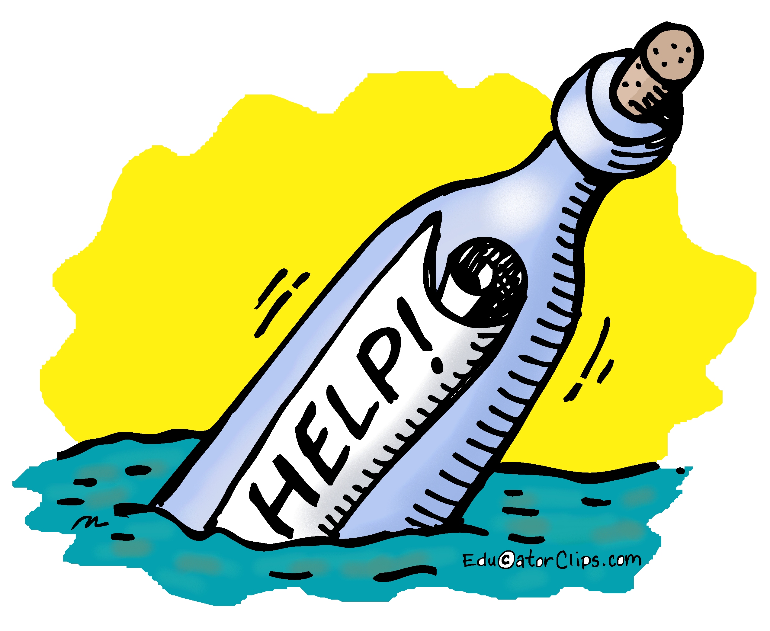 Help! Message in a Bottle Clip Art