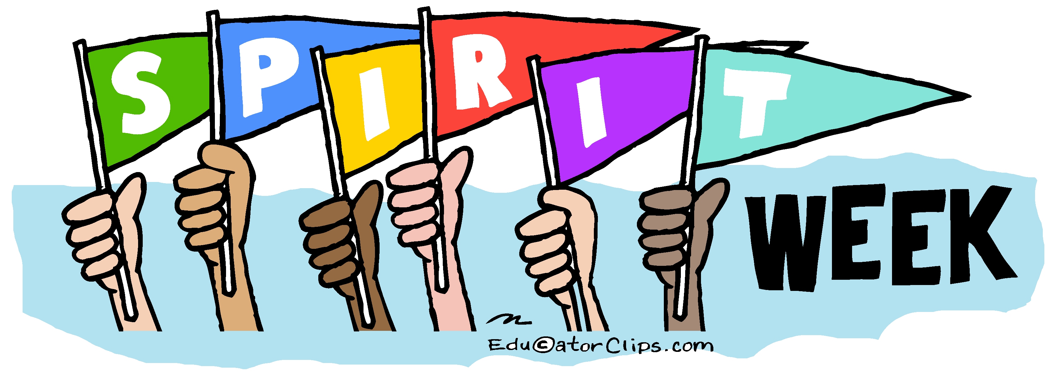 Spirit Week Flags with Hands Clip Art