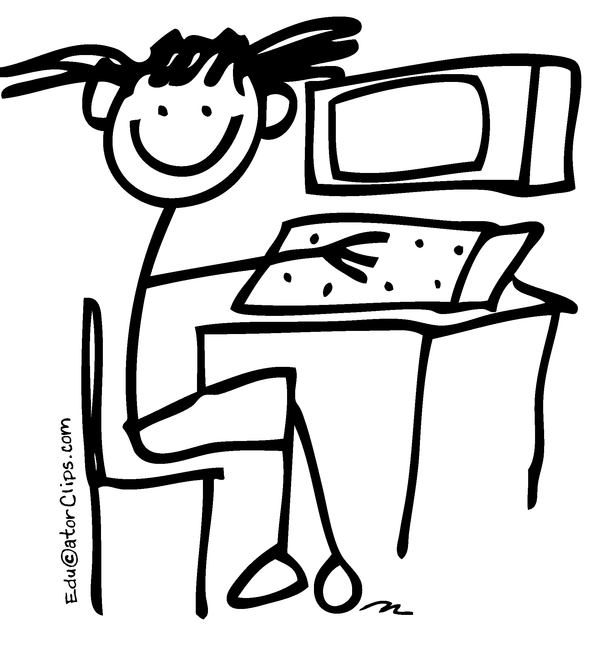 Student at Computer Stick Figure Clip Art